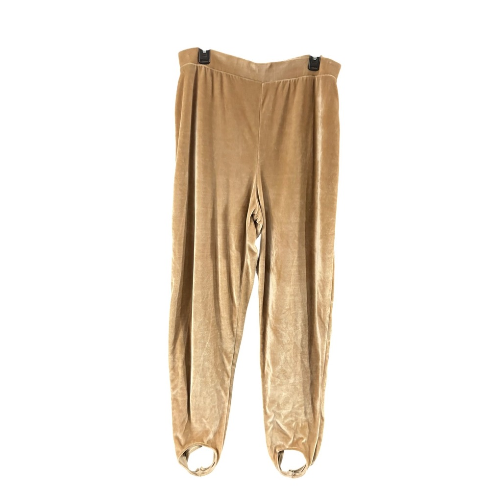 Metropolitan New York Tan Velvet Stirrup Pants Womens XL Vintage Velour Leggings